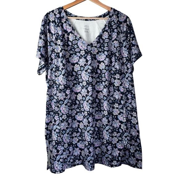 J. Jill Fit Supreme Stretch Tunic Top Navy Purple Pink Floral Print Women’s XL - Picture 1 of 4
